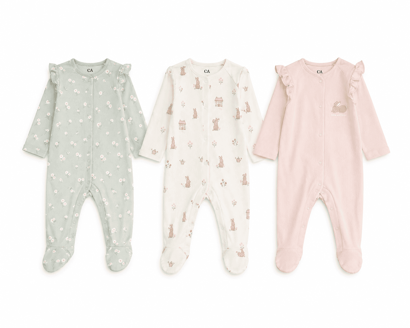 Lot de 3 Barboteuses Fleurs & Lapins